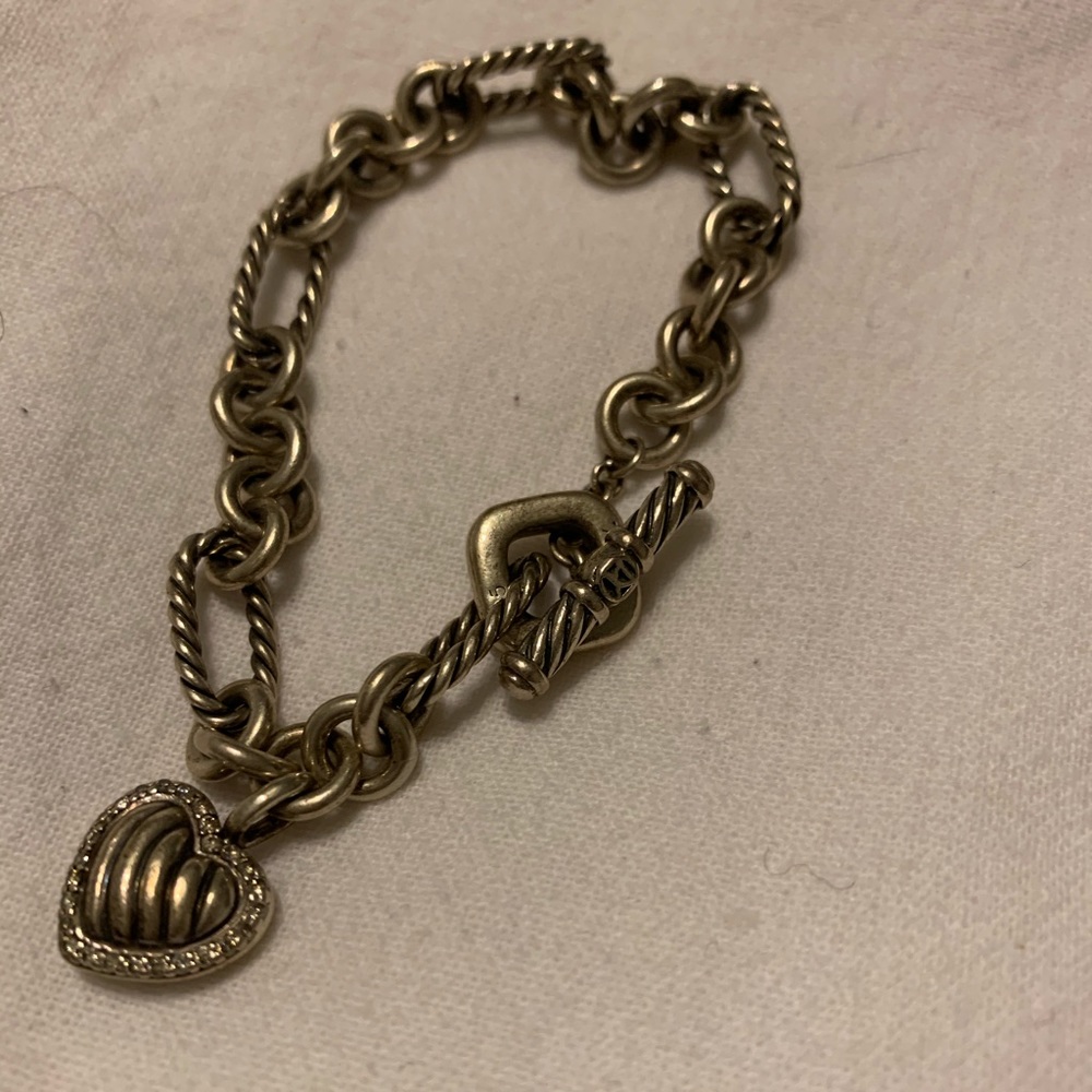 David Yurman Cable Heart Charm Bracelet w/Diamonds